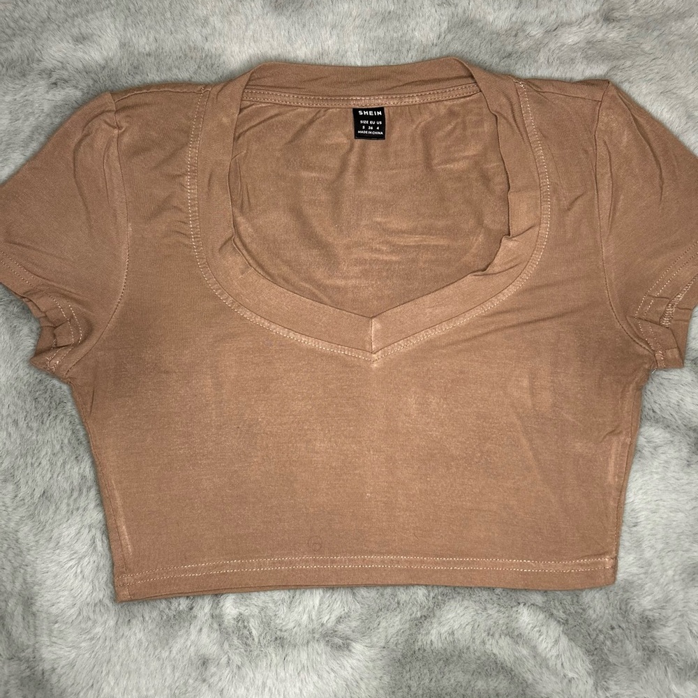 Tan V-Neck Crop Top
